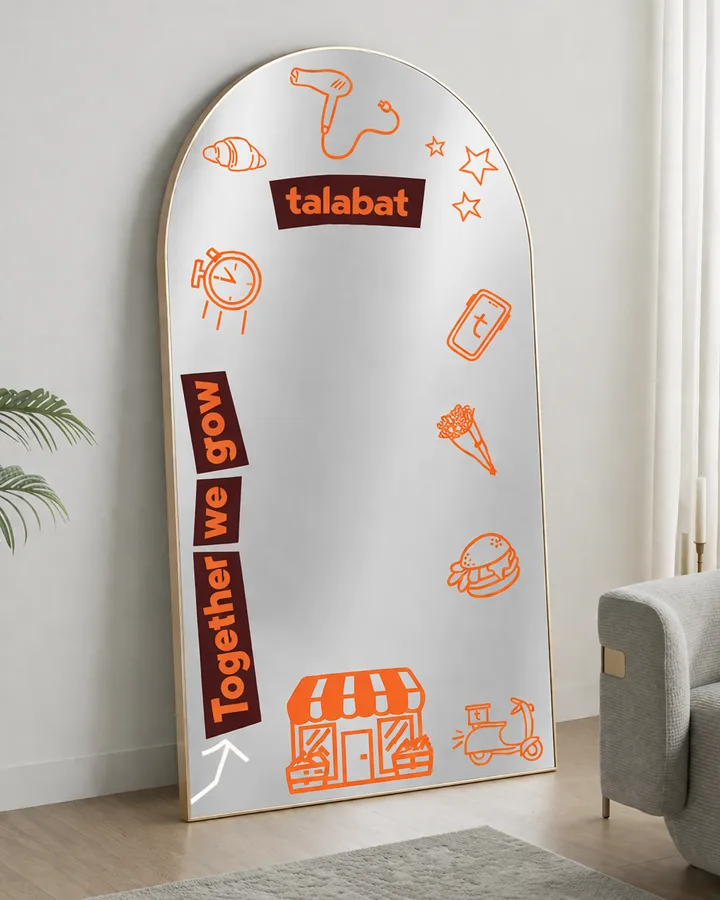 talabat mirror sticker installation