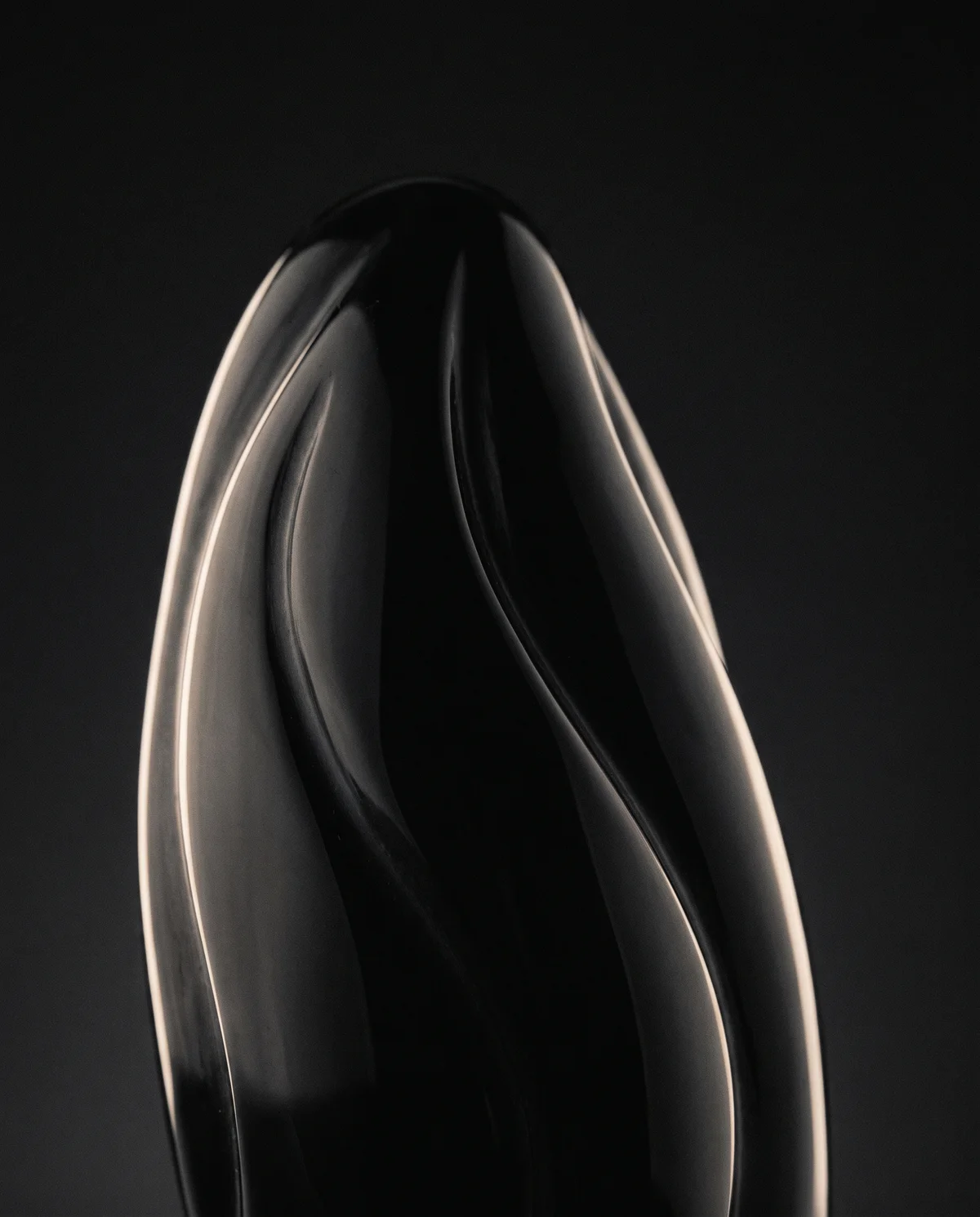 Obsidian sculptural form with a soft rim of light
